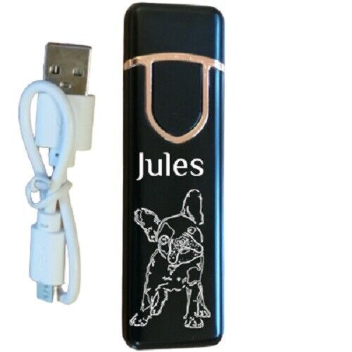 Briquet USB noir personnalise prenom dessin  se recharge sur
